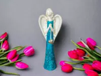 Angel with heart - turqoise -  35 x 15 cm decorative figurine 