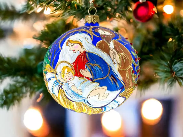 Nativity scene on the grenade -  120 mm glass christmas ball 1 pc