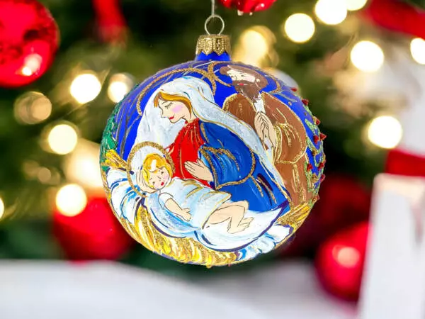 Nativity scene on the grenade -  120 mm glass christmas ball 1 pc